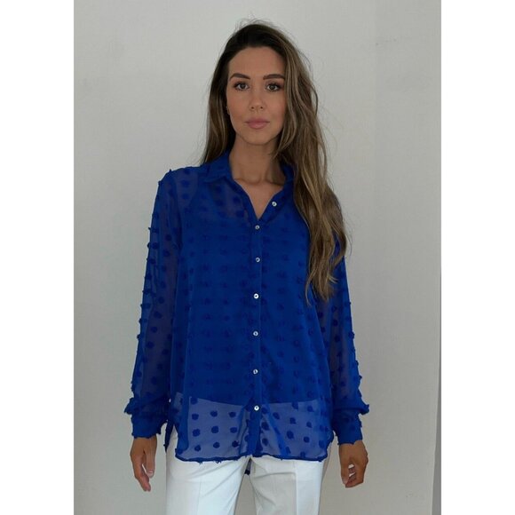 Monsoon Tops - Brand New Brand New Monsoon Blue Dobbie Spot Shirt Blouse Size 10
